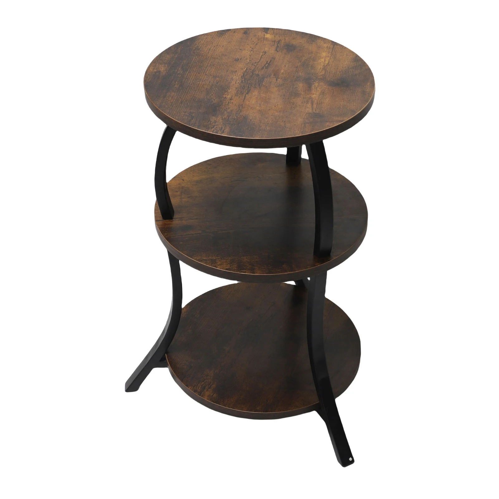 Round End Table Side Table 3 Tier MDF Metal Frame Rustic Accent Table Nightstand for Living Room Bedroom Couch