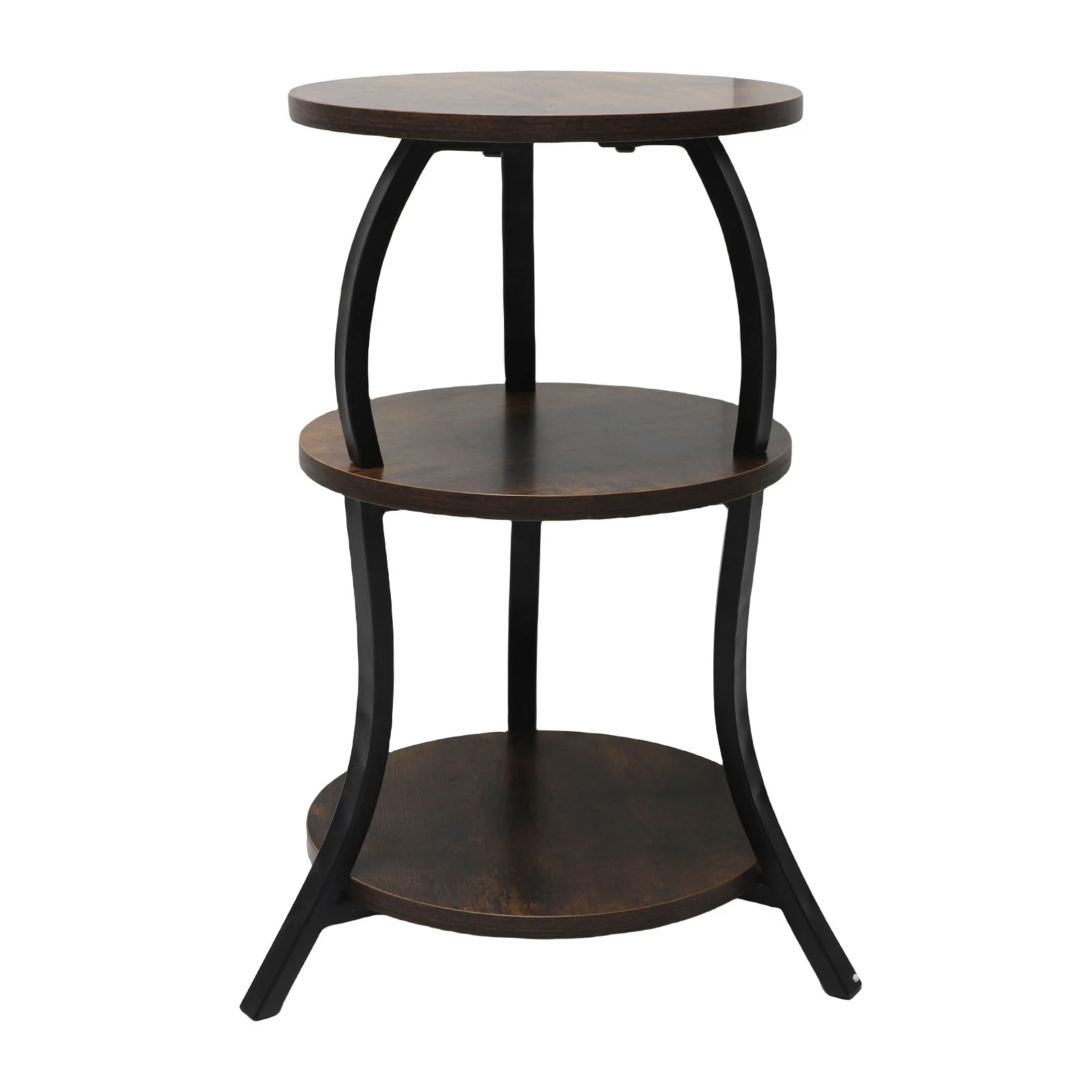 Round End Table Side Table 3 Tier MDF Metal Frame Rustic Accent Table Nightstand for Living Room Bedroom Couch