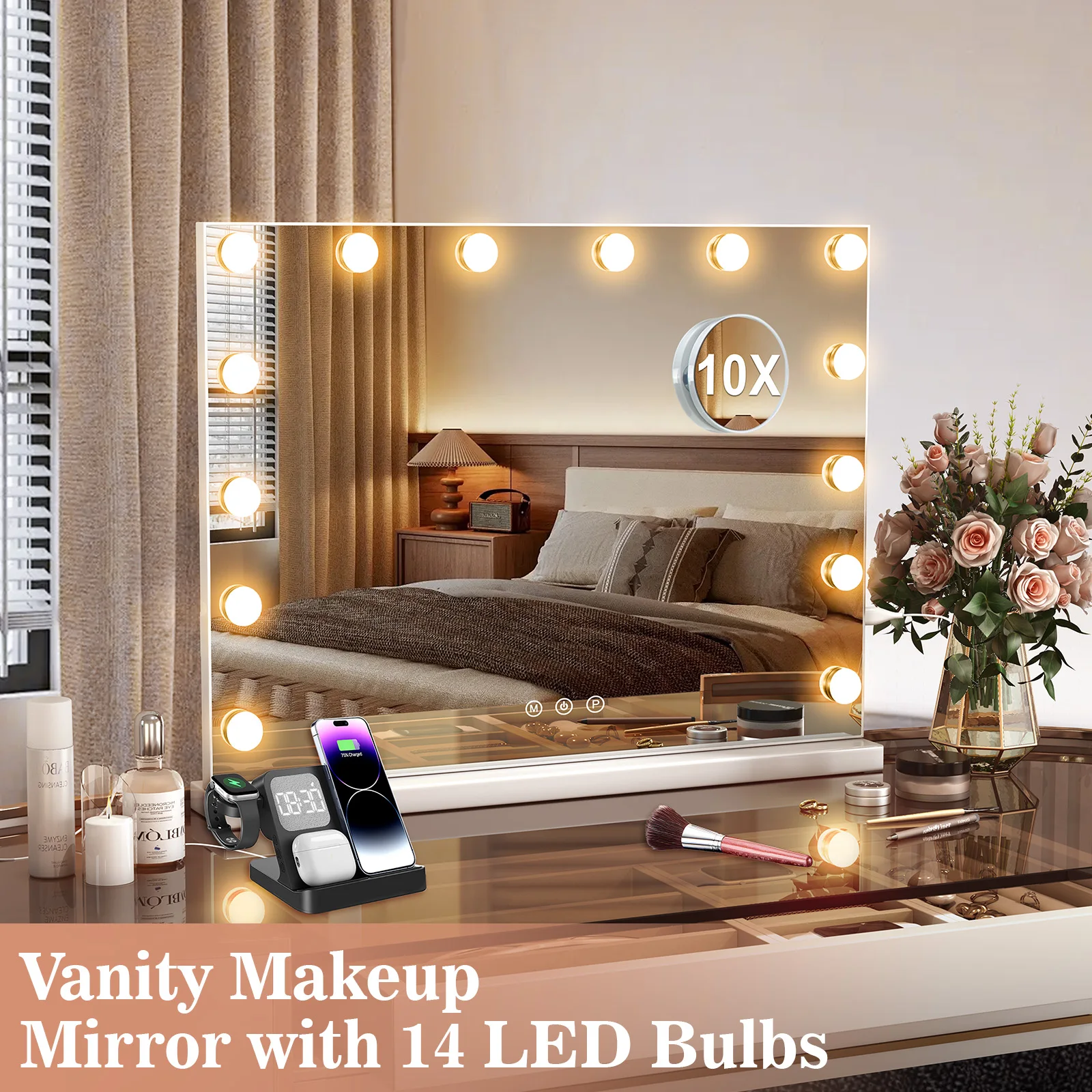 Hollywood LED Vanity Mirror with 10 Lights 3 Color Dimmable Touch Control Make Up Mirror for Dressing Table Bedroom Beauty Decor