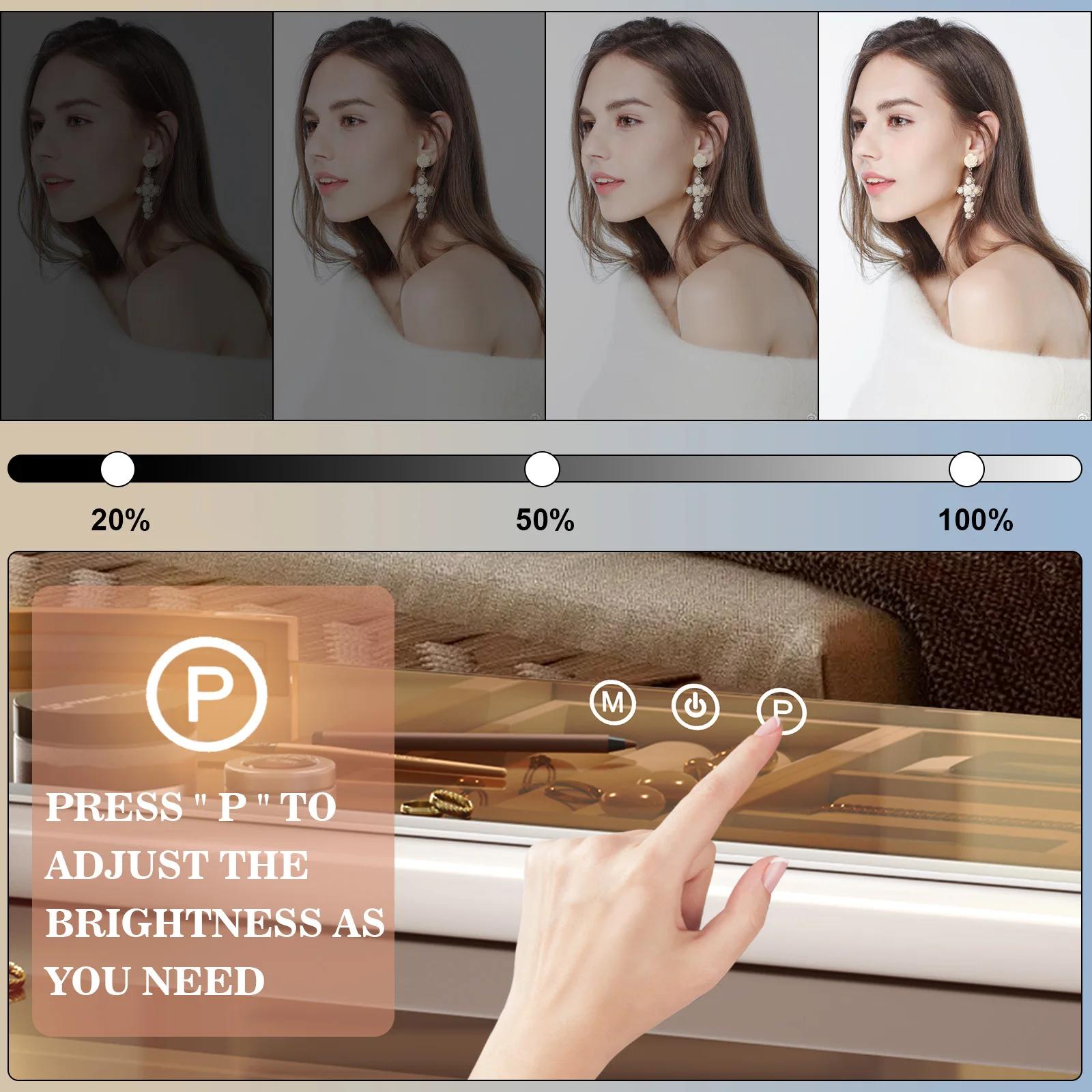 Hollywood LED Vanity Mirror with 10 Lights 3 Color Dimmable Touch Control Make Up Mirror for Dressing Table Bedroom Beauty Decor