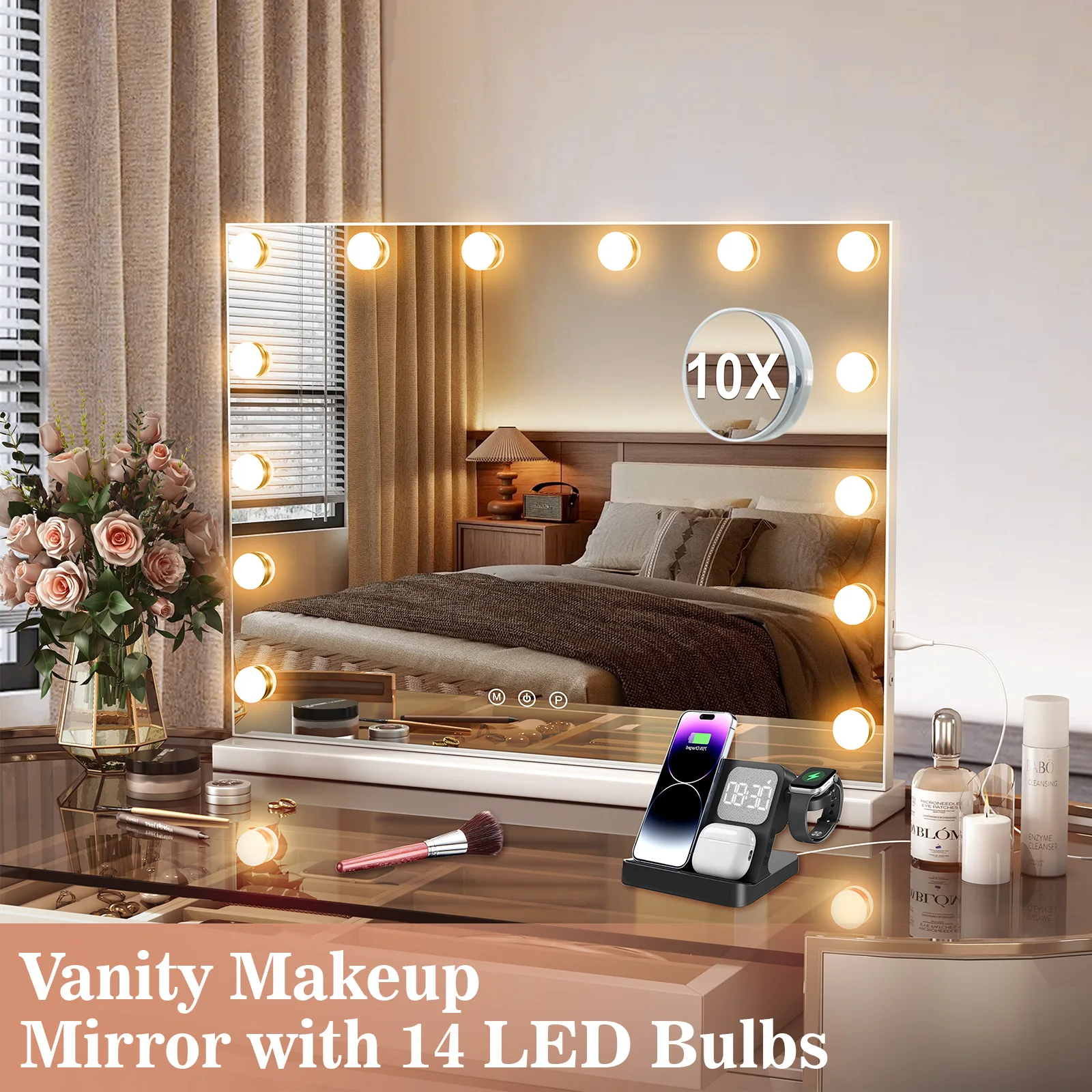 Hollywood LED Vanity Mirror with 10 Lights 3 Color Dimmable Touch Control Make Up Mirror for Dressing Table Bedroom Beauty Decor