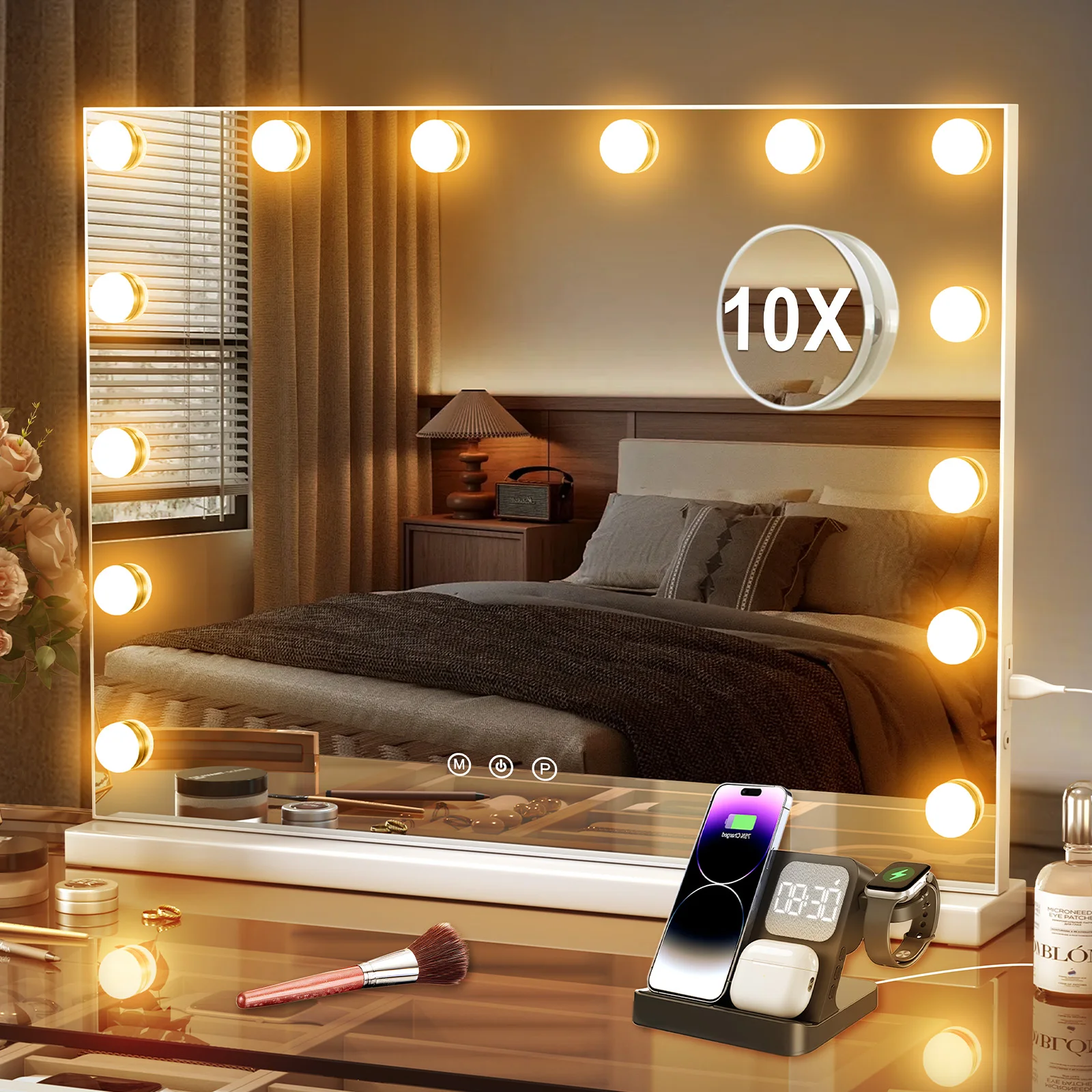 Hollywood LED Vanity Mirror with 10 Lights 3 Color Dimmable Touch Control Make Up Mirror for Dressing Table Bedroom Beauty Decor