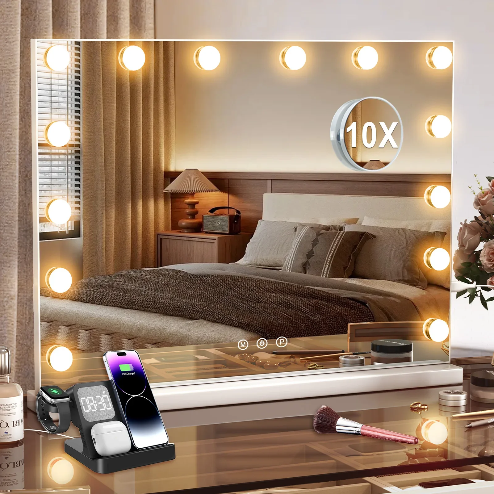 Hollywood LED Vanity Mirror with 10 Lights 3 Color Dimmable Touch Control Make Up Mirror for Dressing Table Bedroom Beauty Decor