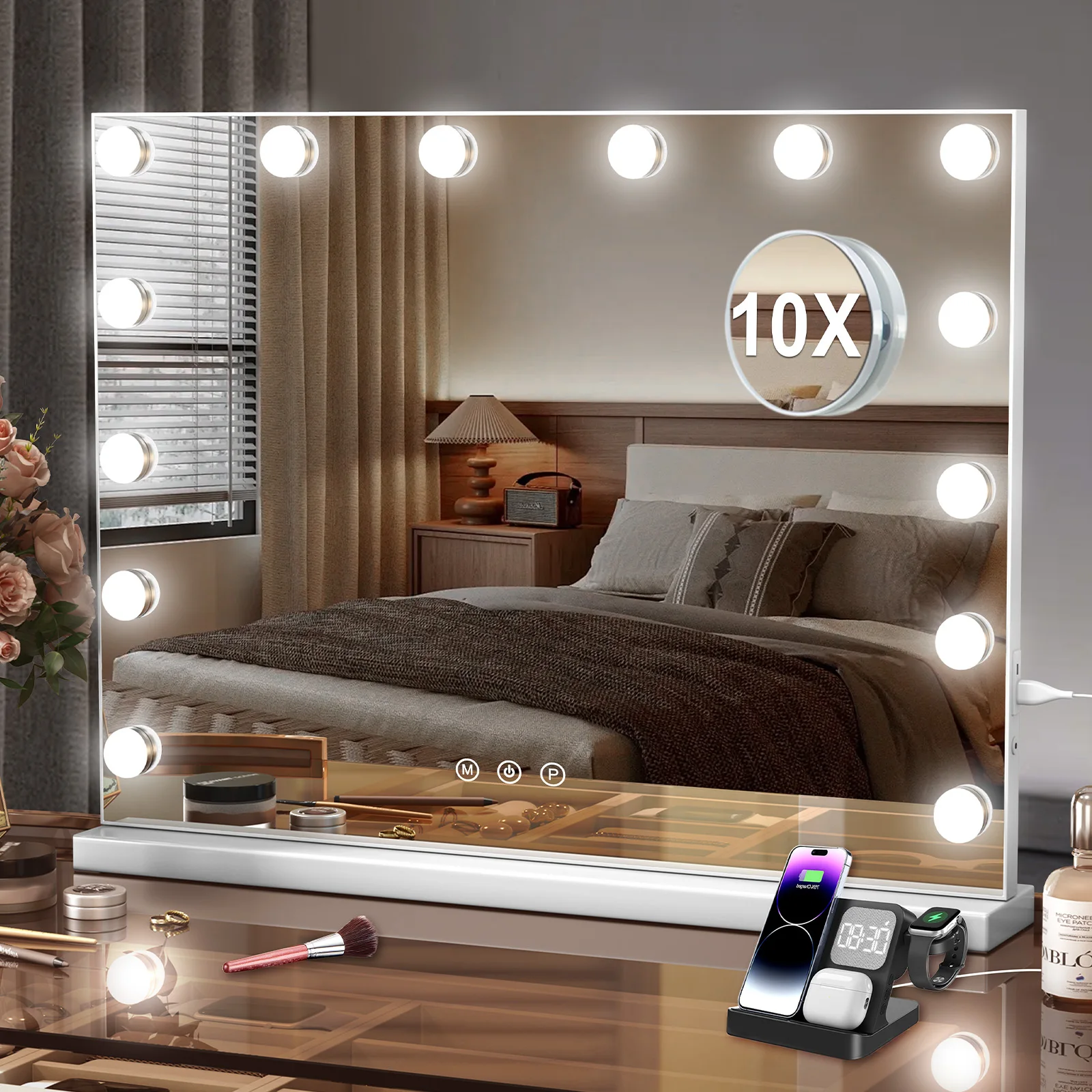 Hollywood LED Vanity Mirror with 10 Lights 3 Color Dimmable Touch Control Make Up Mirror for Dressing Table Bedroom Beauty Decor