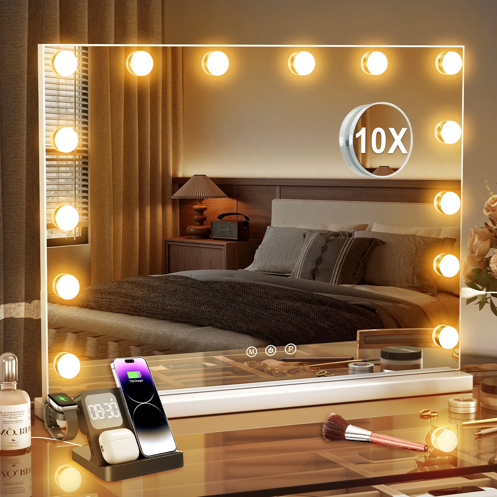Hollywood LED Vanity Mirror with 10 Lights 3 Color Dimmable Touch Control Make Up Mirror for Dressing Table Bedroom Beauty Decor