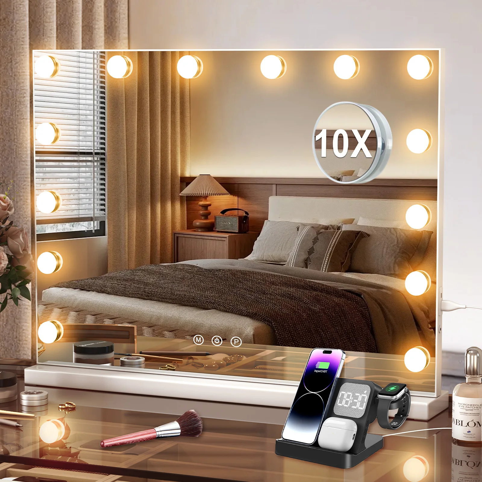 Hollywood LED Vanity Mirror with 10 Lights 3 Color Dimmable Touch Control Make Up Mirror for Dressing Table Bedroom Beauty Decor