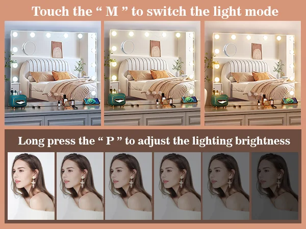 Hollywood LED Vanity Mirror with 10 Lights 3 Color Dimmable Touch Control Make Up Mirror for Dressing Table Bedroom Beauty Decor