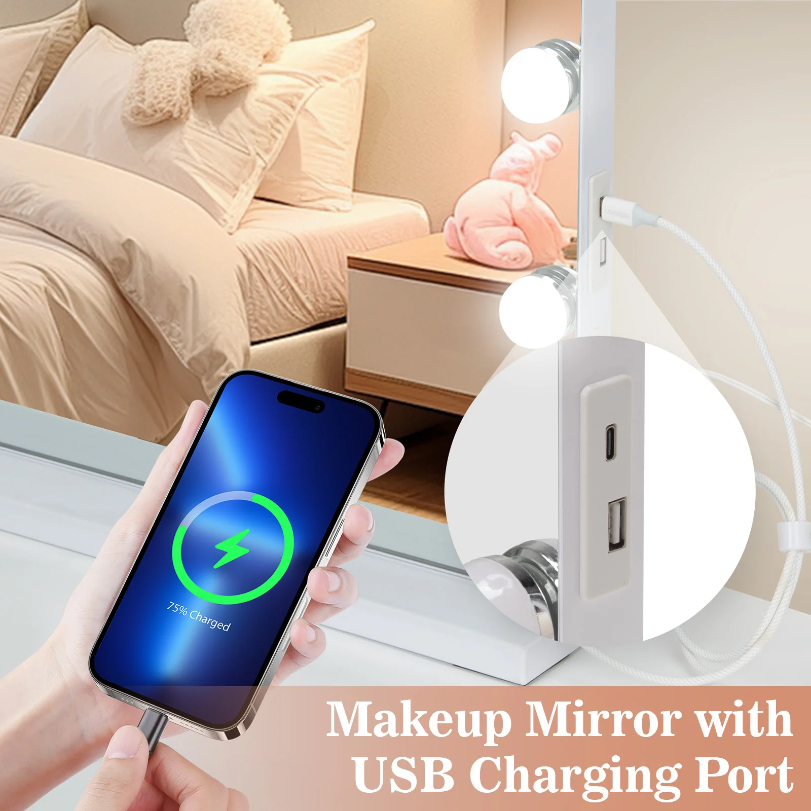 Hollywood LED Vanity Mirror with 10 Lights 3 Color Dimmable Touch Control Make Up Mirror for Dressing Table Bedroom Beauty Decor