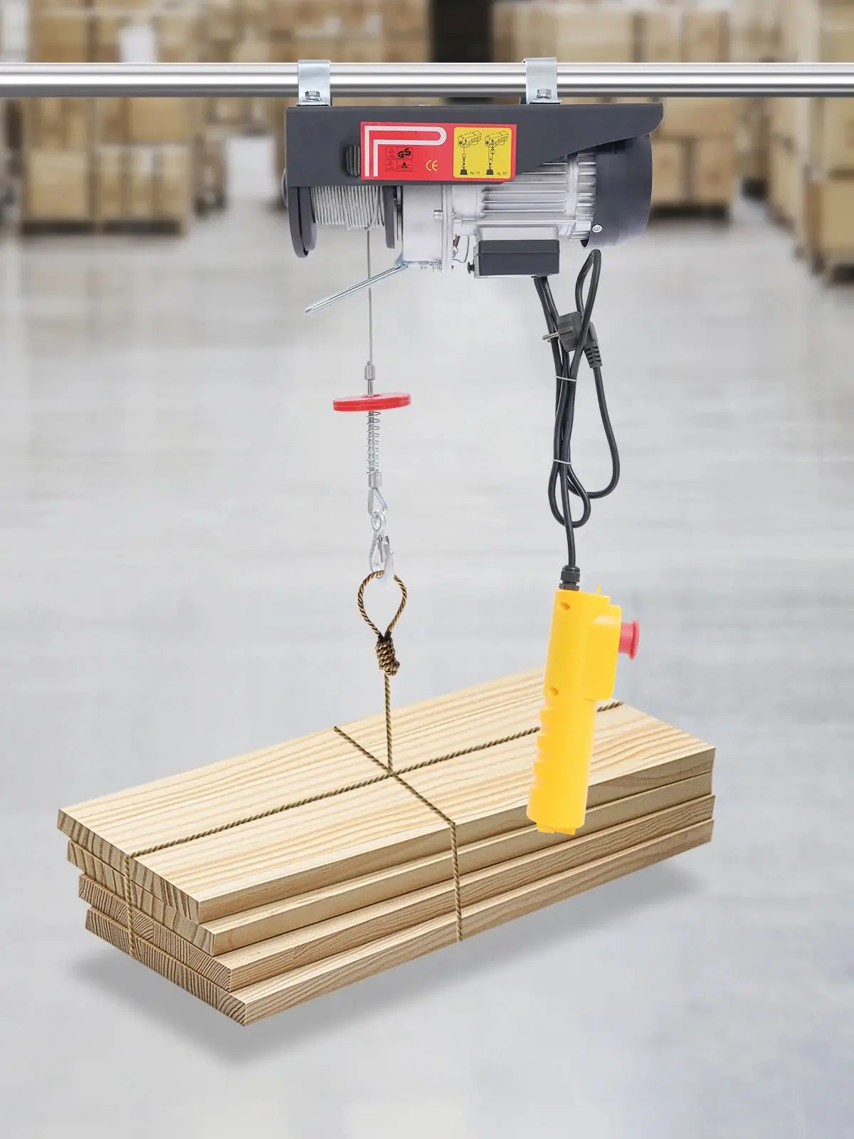 550W Electric Hoist with Wired Control, 18m Steel Wire & Dual Mode Double Rope for Factory Construction, 250kg Load Capacity