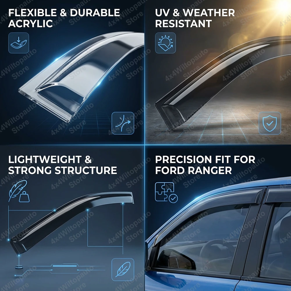 Window Visor For Ford Ranger T6 T7 T8 T9 Wildtrak Smoke Black Window Deflector Sun Rain Guards Car Accessories Double Cab