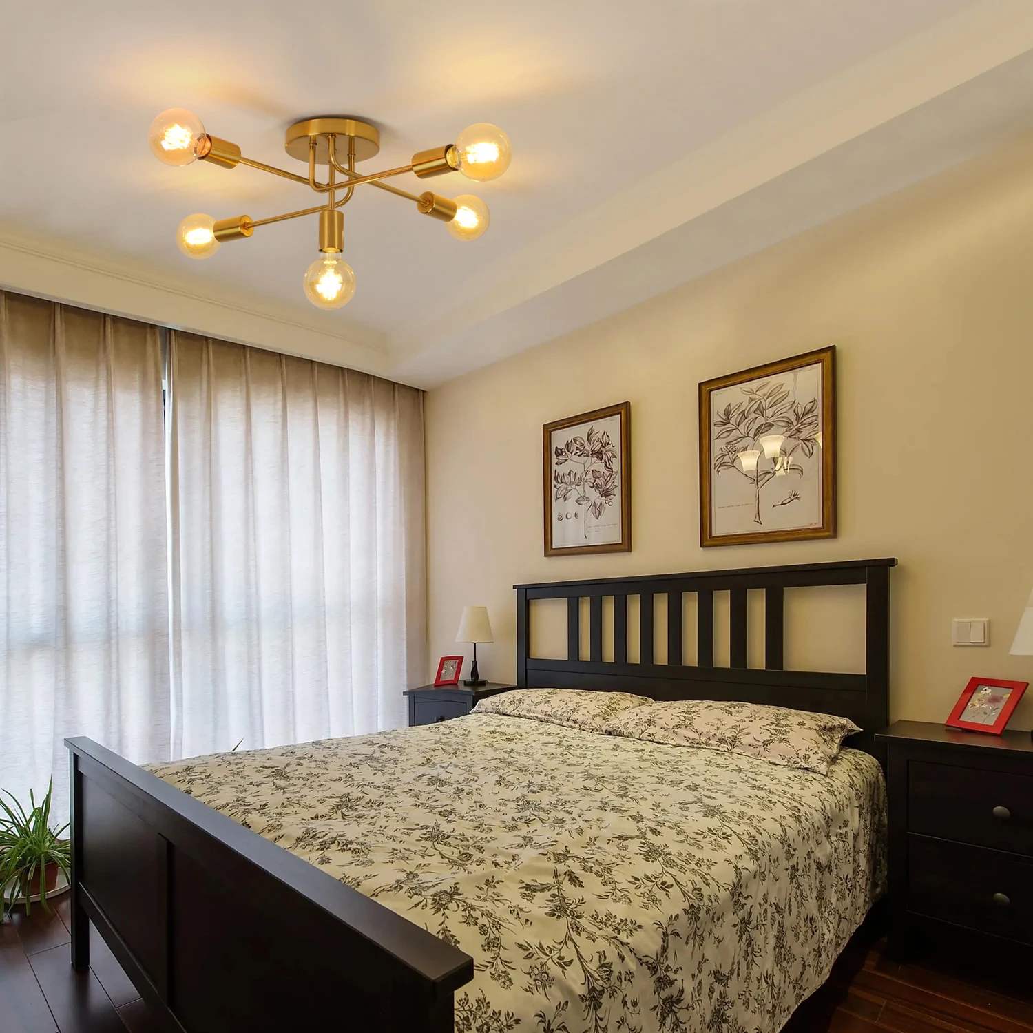 Modern Ceiling Light,5 Lights E27 Industrial Ceiling Lamp,Gold Metal Ceiling Lighting for Living Room,Bedroom(Bulb not included)