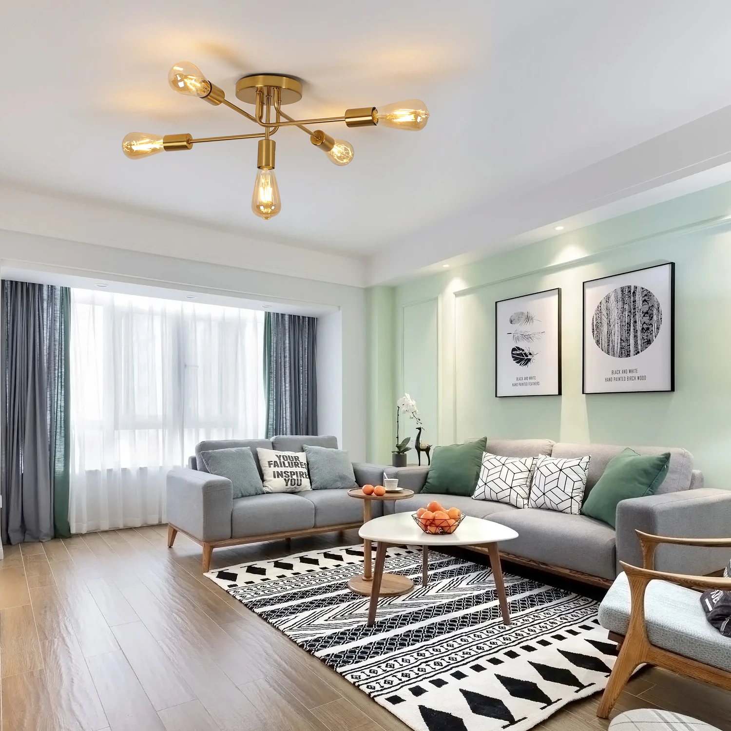 Modern Ceiling Light,5 Lights E27 Industrial Ceiling Lamp,Gold Metal Ceiling Lighting for Living Room,Bedroom(Bulb not included)