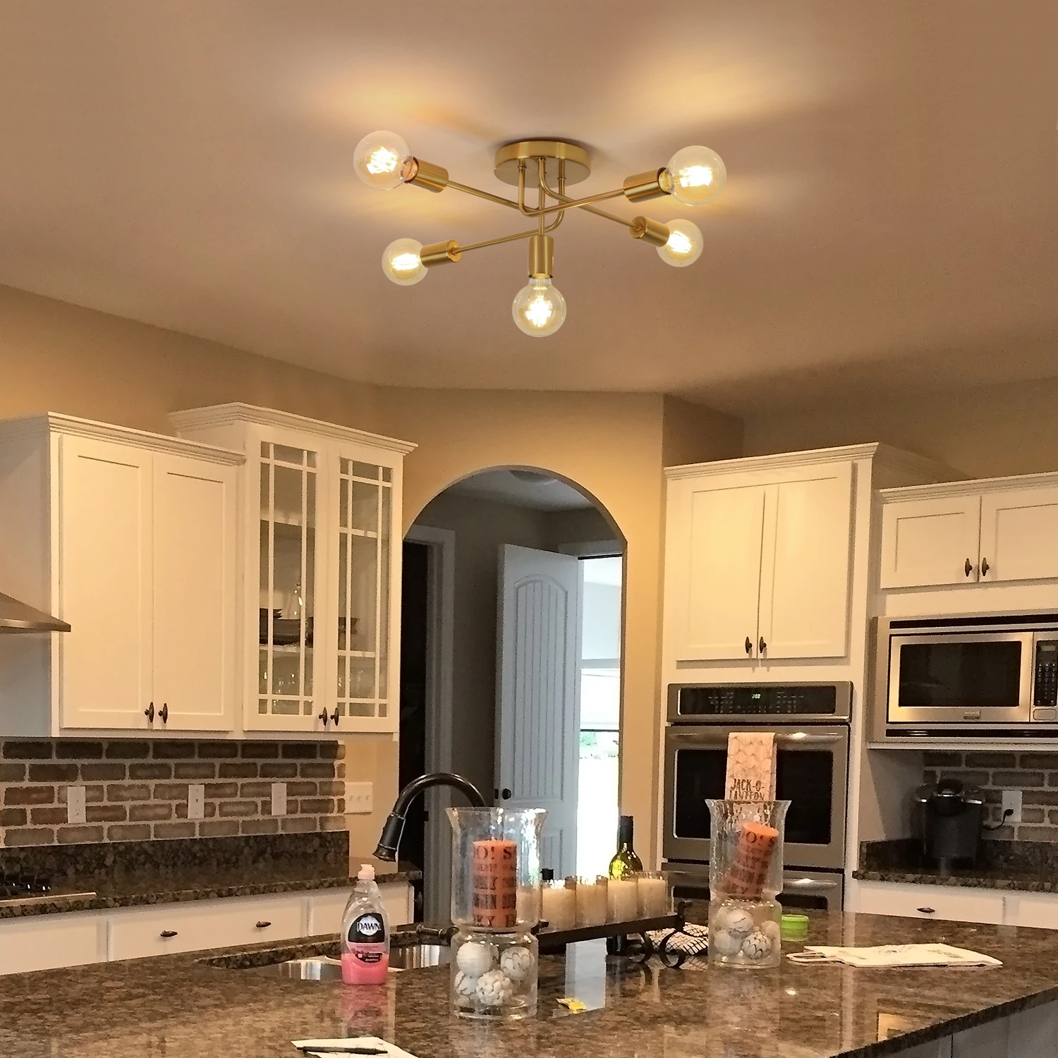 Modern Ceiling Light,5 Lights E27 Industrial Ceiling Lamp,Gold Metal Ceiling Lighting for Living Room,Bedroom(Bulb not included)