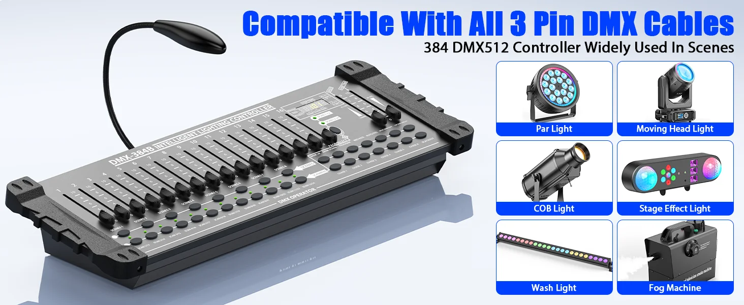 DayFlicker Black DMX and MIDI Operator 384 Channel Light Controller for Live Concerts KTV DJs Clubs