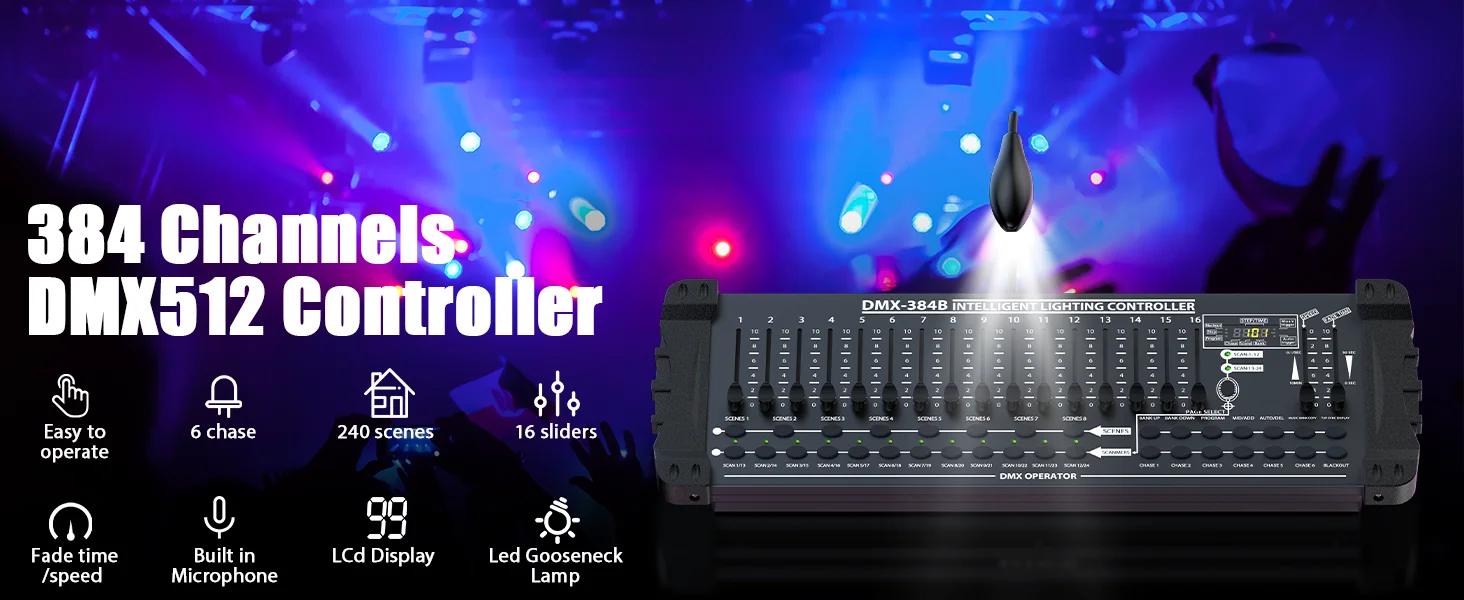 DayFlicker Black DMX and MIDI Operator 384 Channel Light Controller for Live Concerts KTV DJs Clubs