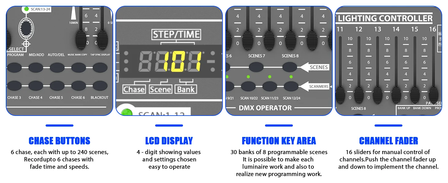 DayFlicker Black DMX and MIDI Operator 384 Channel Light Controller for Live Concerts KTV DJs Clubs