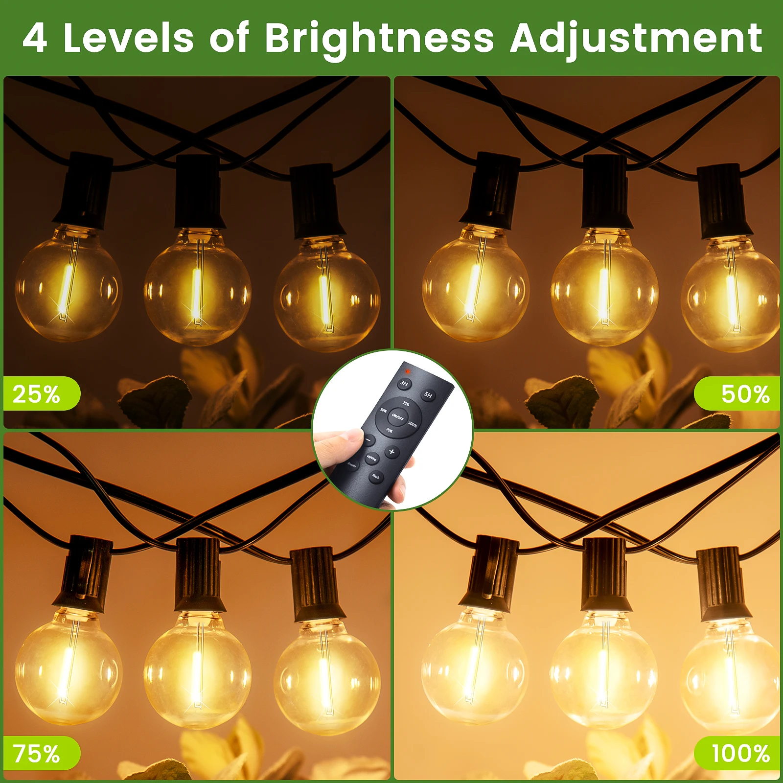45M G40 LED String Lights Outdoor Fairy Garden Garland Lamp With Remote Control For Patio Street Wedding Party Decorative Lights
