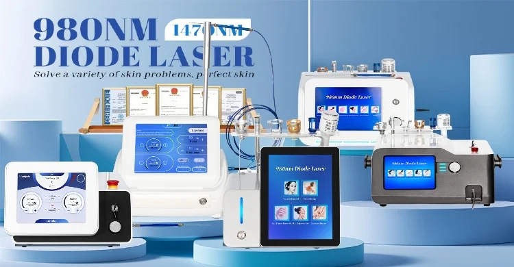 High Power 5 in 1 980nm Diode Vascular Removal Machine Remove Spider Veins Blood Vessels Removal Nail Fungus