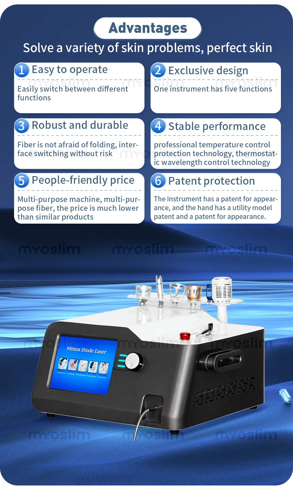 High Power 5 in 1 980nm Diode Vascular Removal Machine Remove Spider Veins Blood Vessels Removal Nail Fungus
