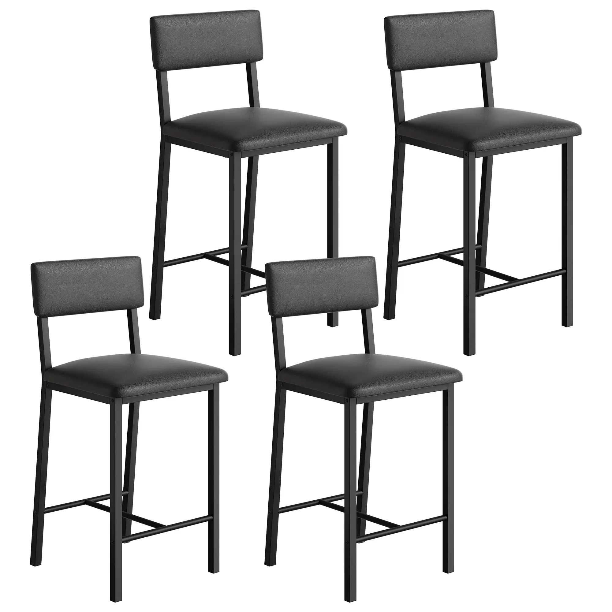 Bar Stools Set of 4, Kitchen Barstools with Thick Cushion, 25 in Counter Height Bar Stools with Backrest and Footrest