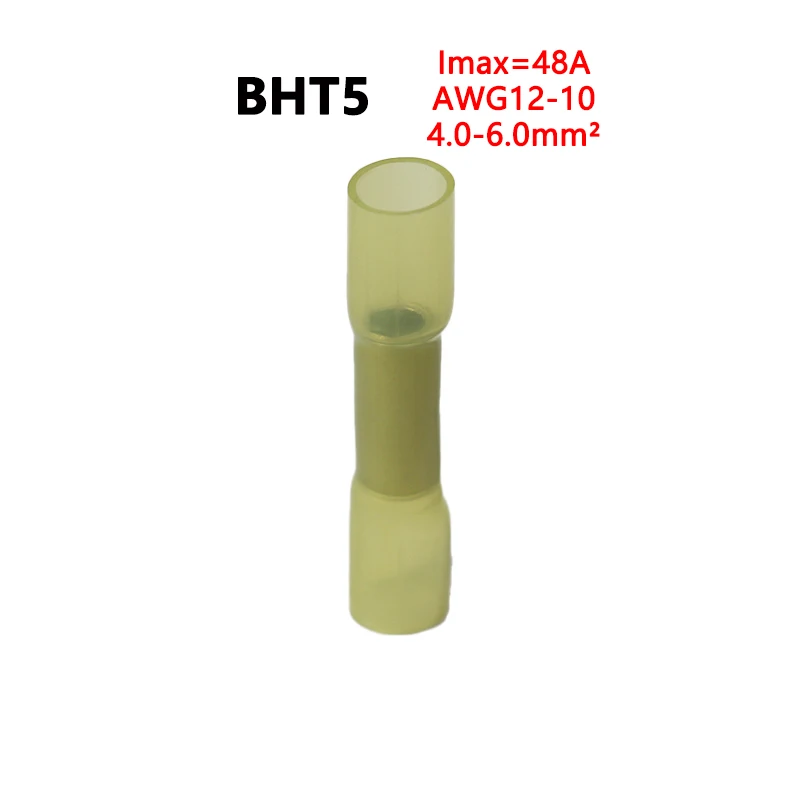 10/100Pcs Heat Shrinkable Cable Terminal Tube BHT0.5 BHT1.25 BHT2 BHT5 AWG22-10 Waterproof Butt Crimp Copper Insulated Connector
