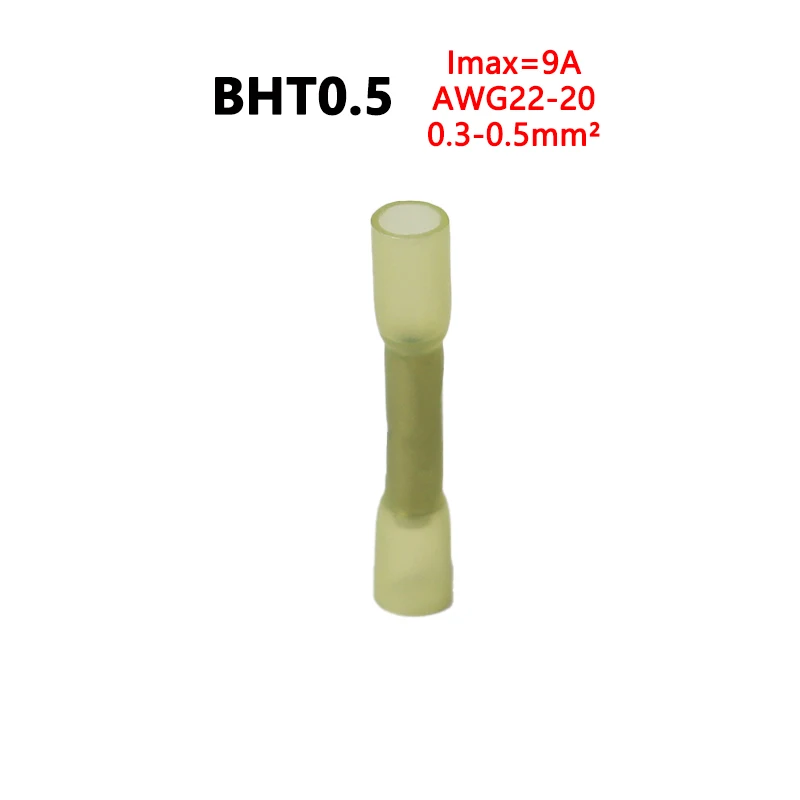 10/100Pcs Heat Shrinkable Cable Terminal Tube BHT0.5 BHT1.25 BHT2 BHT5 AWG22-10 Waterproof Butt Crimp Copper Insulated Connector