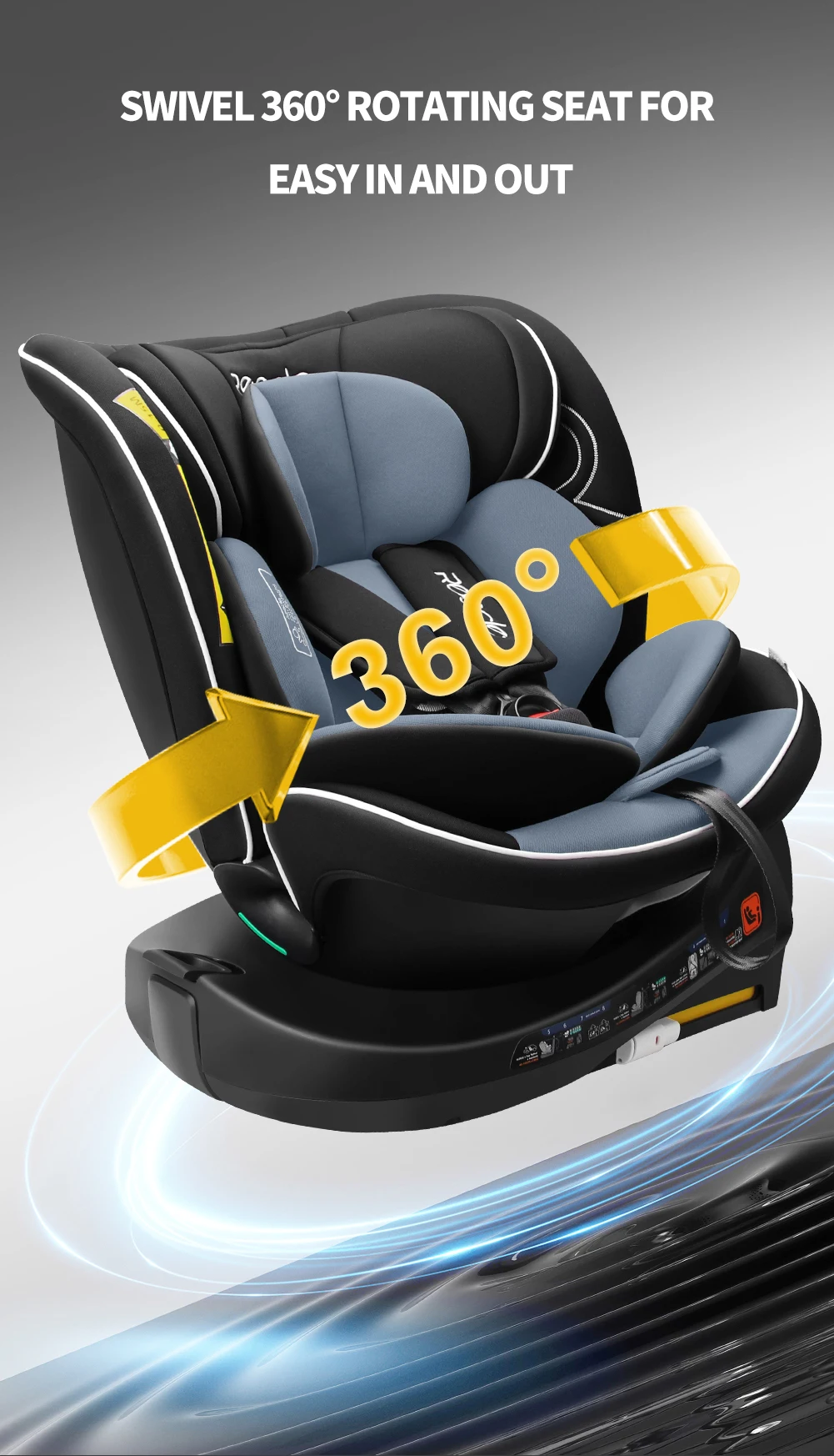 Reecle I-Size 360 Swivel Baby Car Seat, 40-150cm (0-12 Years), Compatible with ISOFIX