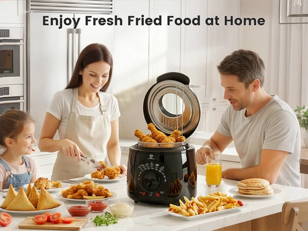 SUPERLEX Mini Electric Deep Fat Fryer 1 Litre 950W Compact Deep Fryer with Viewing Window, Adjustable Temperature Control, Removable Lid & Fry Basket, Easy Clean Small Deep Fryer for Home Cooking Chips Onion Rings
