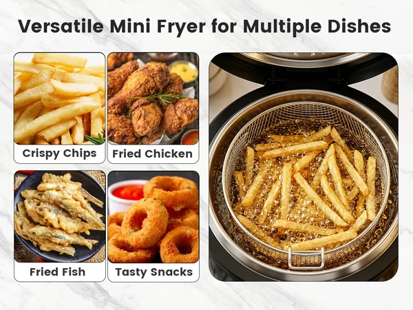 SUPERLEX Mini Electric Deep Fat Fryer 1 Litre 950W Compact Deep Fryer with Viewing Window, Adjustable Temperature Control, Removable Lid & Fry Basket, Easy Clean Small Deep Fryer for Home Cooking Chips Onion Rings