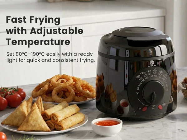 SUPERLEX Mini Electric Deep Fat Fryer 1 Litre 950W Compact Deep Fryer with Viewing Window, Adjustable Temperature Control, Removable Lid & Fry Basket, Easy Clean Small Deep Fryer for Home Cooking Chips Onion Rings