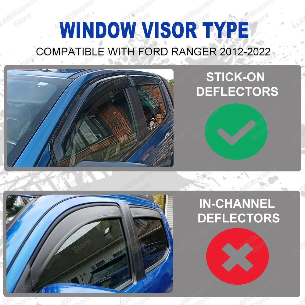 For Ford Ranger T6 T7 T8 2012-2022 Window Visor Smoke Black Weather Shields Rain Guards Wind Deflectors Exterior Accessories