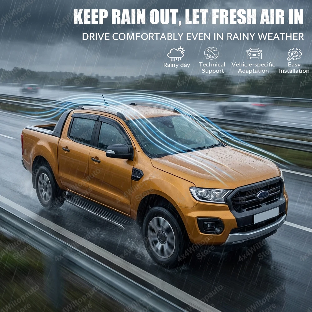 For Ford Ranger T6 T7 T8 2012-2022 Window Visor Smoke Black Weather Shields Rain Guards Wind Deflectors Exterior Accessories