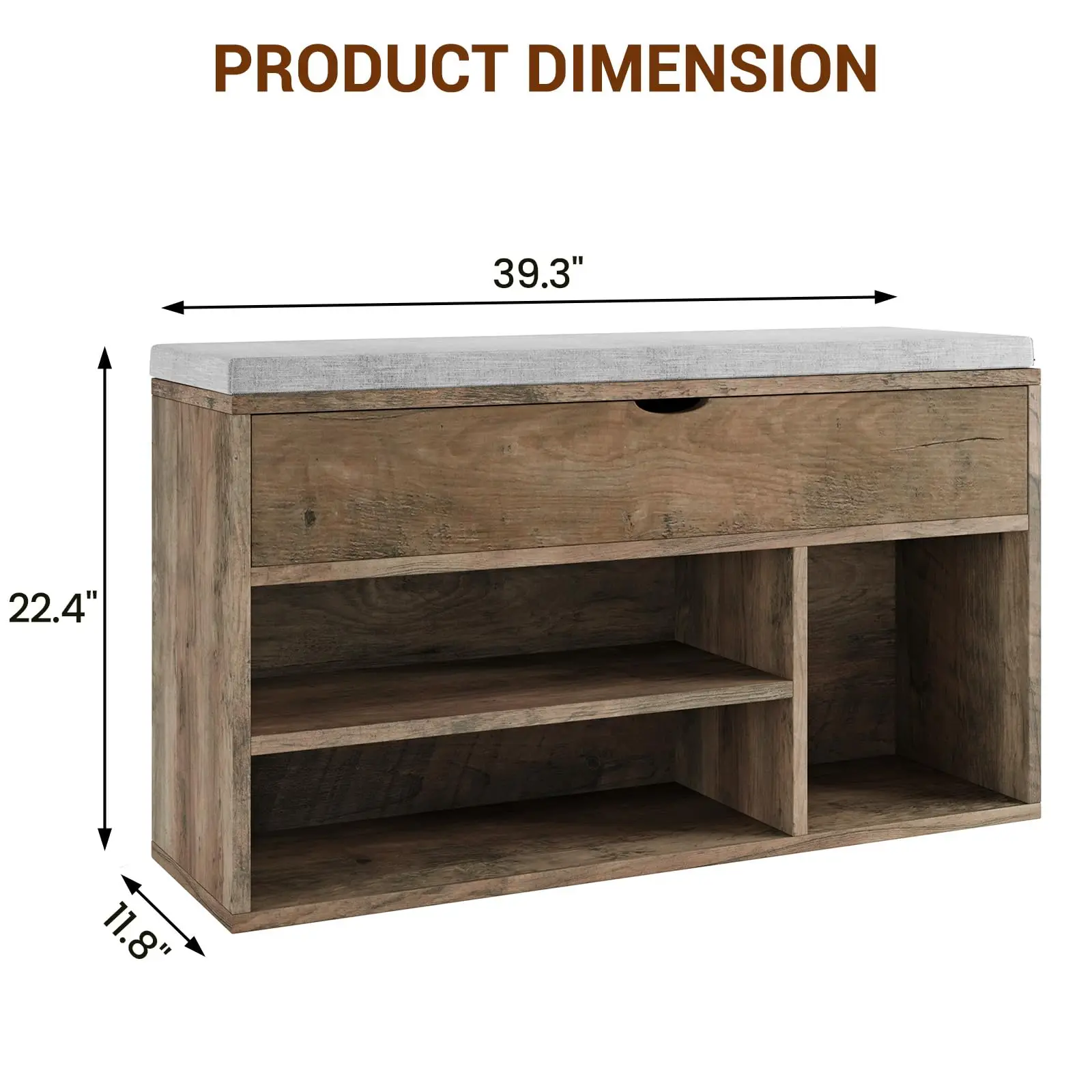 Shoe Bench with Padded Cushion, Shoe Storage Bench with 2 Tier Open Shoe Shelf, Wooden Shoe Bench for Entryway, 2-Tier Shoe Rack