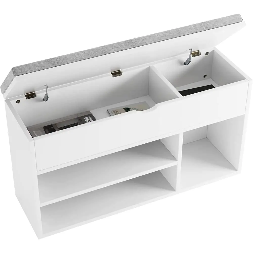 Shoe Bench with Padded Cushion, Shoe Storage Bench with 2 Tier Open Shoe Shelf, Wooden Shoe Bench for Entryway, 2-Tier Shoe Rack