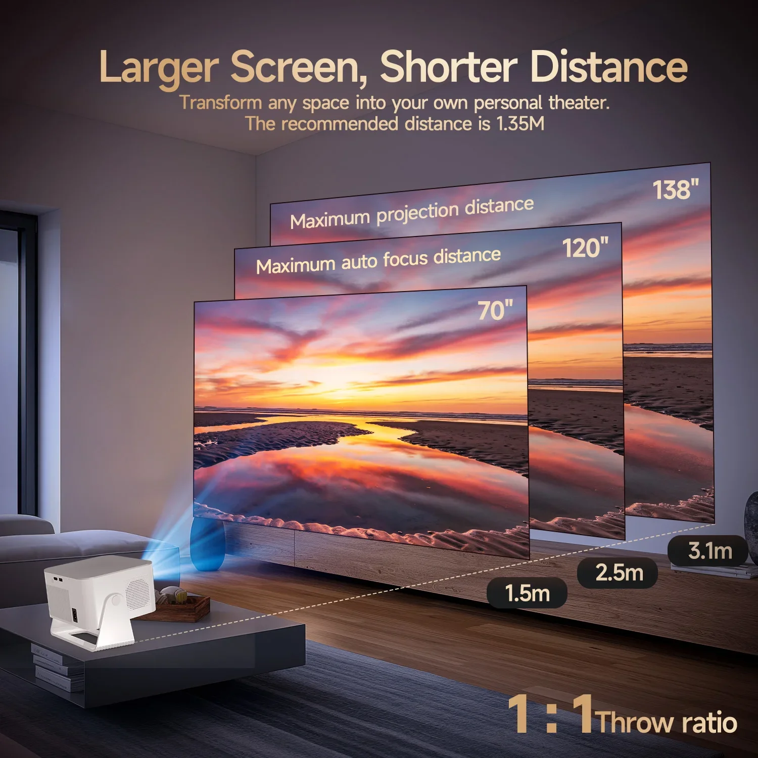 Magcubic HY350Max 900ANSI Android 14 Auto Focus Projector Support 8K Native 1080P with Wifi6 BT5.4 16G Allwinner H726 Portable