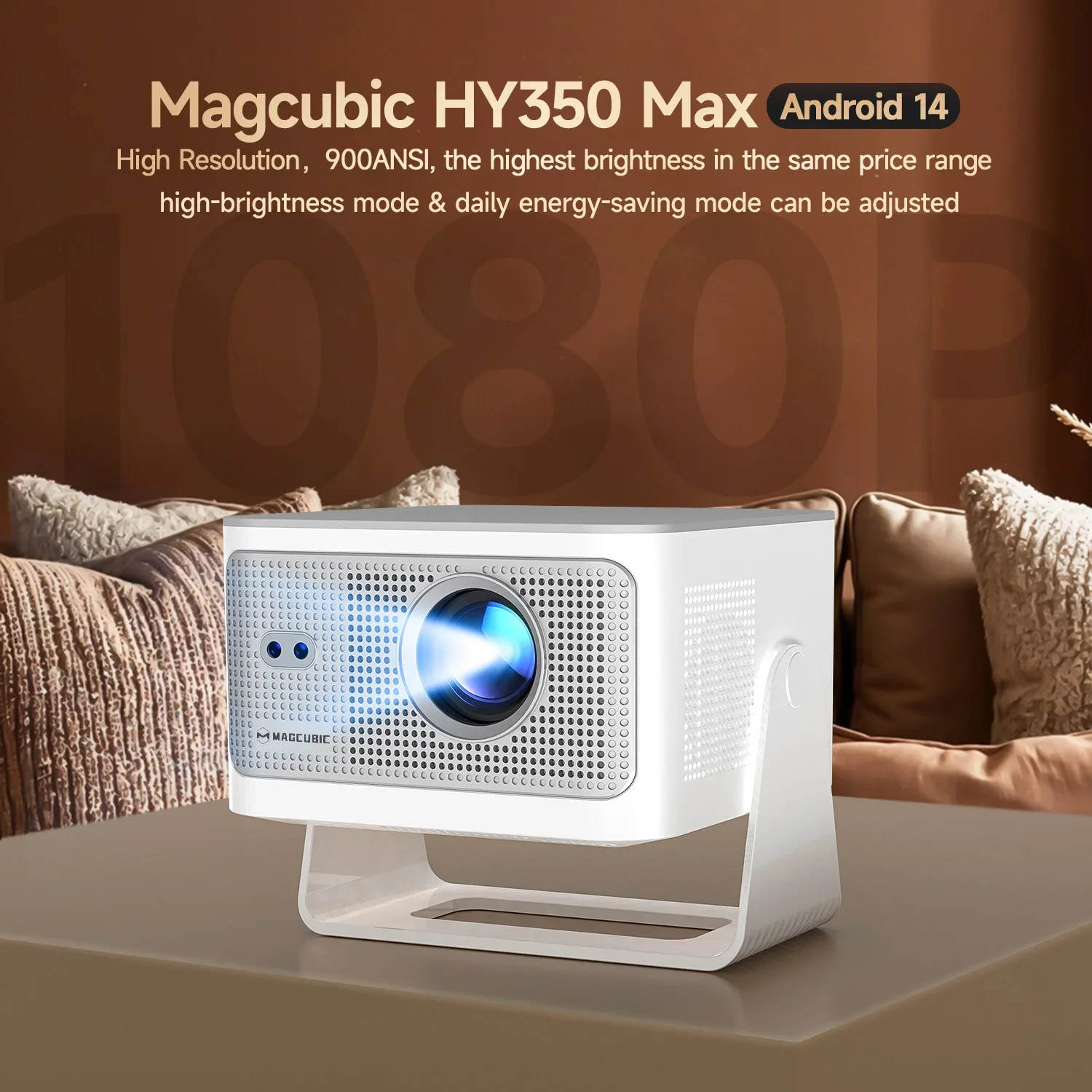 Magcubic HY350Max 900ANSI Android 14 Auto Focus Projector Support 8K Native 1080P with Wifi6 BT5.4 16G Allwinner H726 Portable