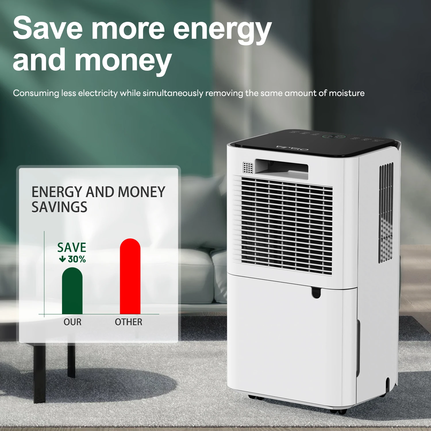 OYAJIA 12L Dehumidifier For Mould and Moisture Extraction Quiet 36dB with Wheels
