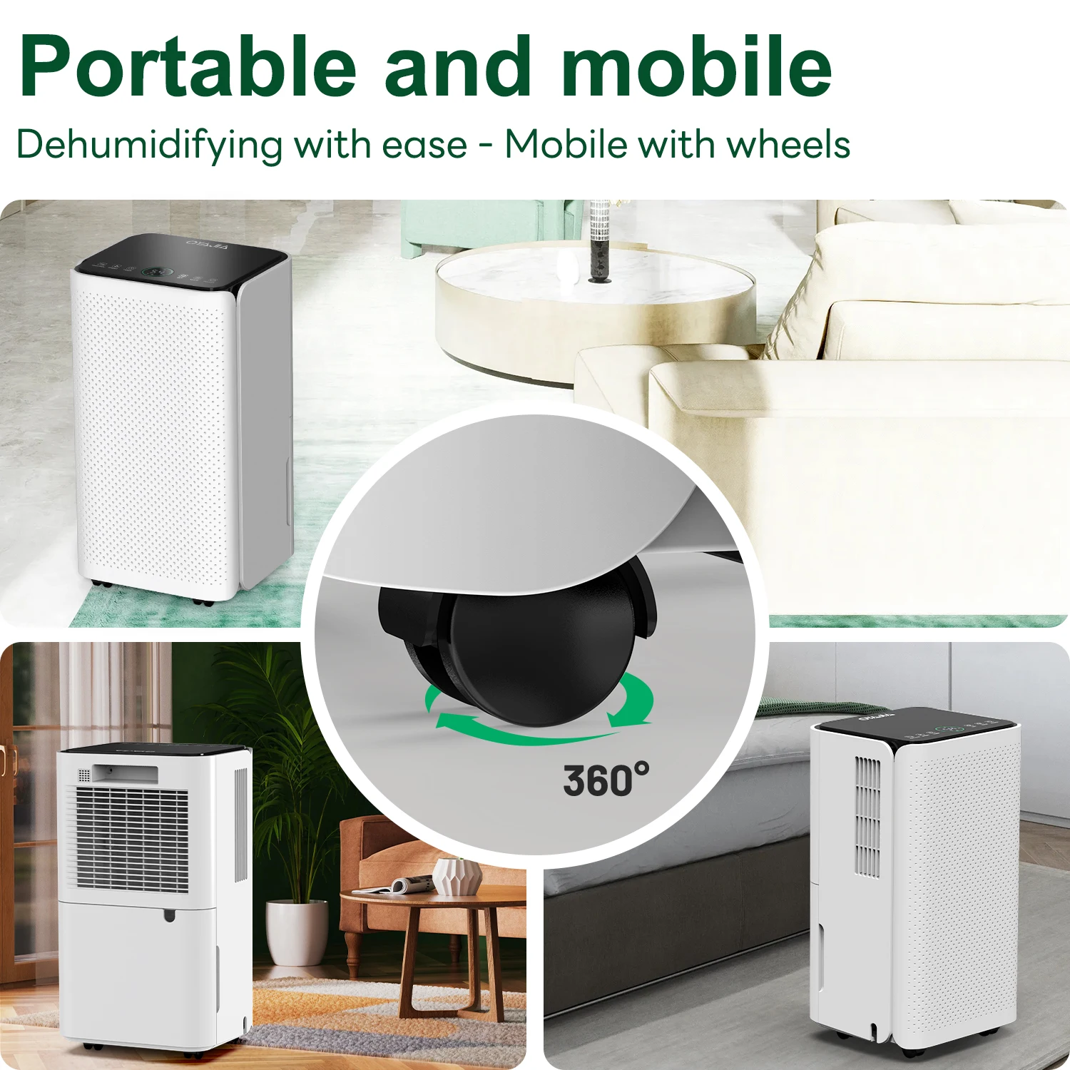 OYAJIA 12L Dehumidifier For Mould and Moisture Extraction Quiet 36dB with Wheels