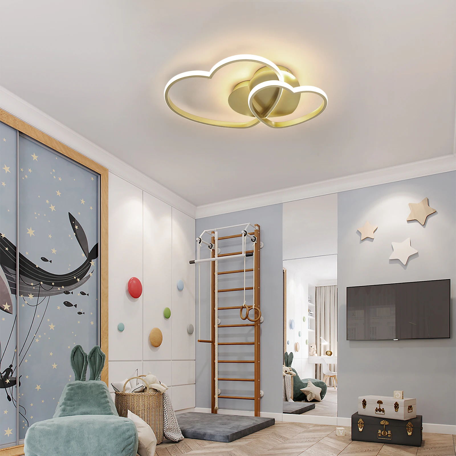 48W Heart Shape LED Ceiling Light Modern, Dimmable with Remote Control 3000K-6500K Ceiling Lamp Golden for Bedroom, Dining Room