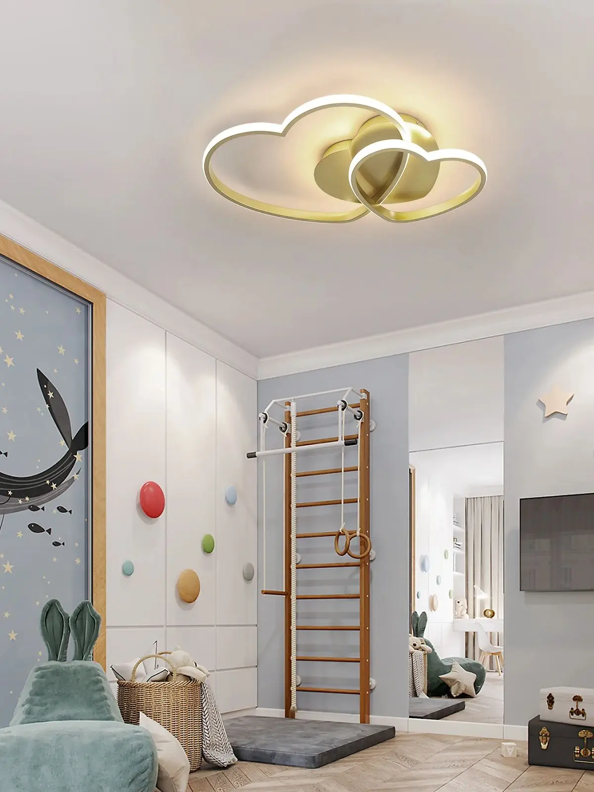 48W Heart Shape LED Ceiling Light Modern, Dimmable with Remote Control 3000K-6500K Ceiling Lamp Golden for Bedroom, Dining Room