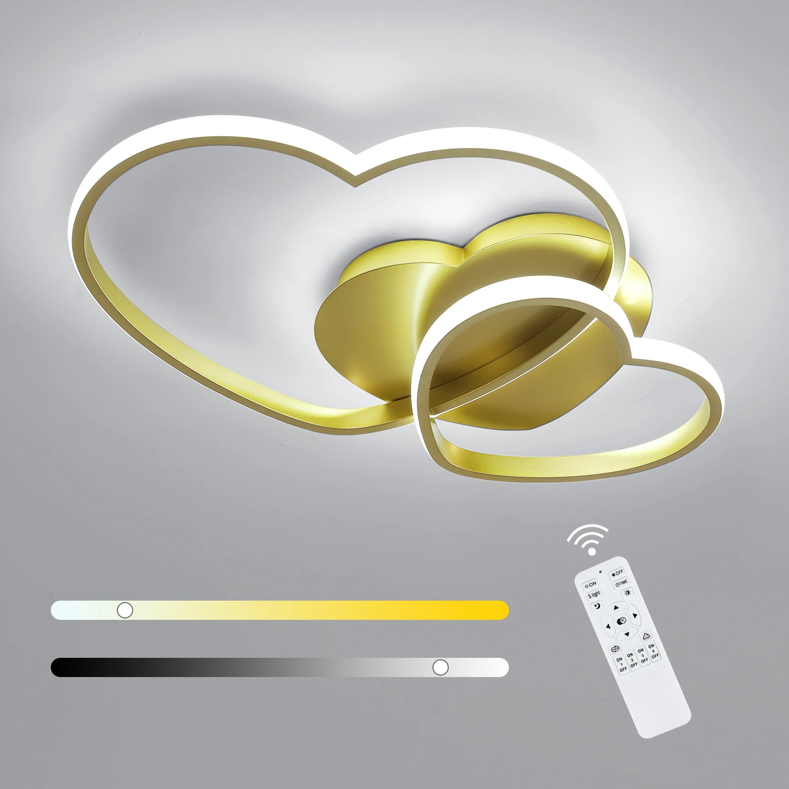48W Heart Shape LED Ceiling Light Modern, Dimmable with Remote Control 3000K-6500K Ceiling Lamp Golden for Bedroom, Dining Room