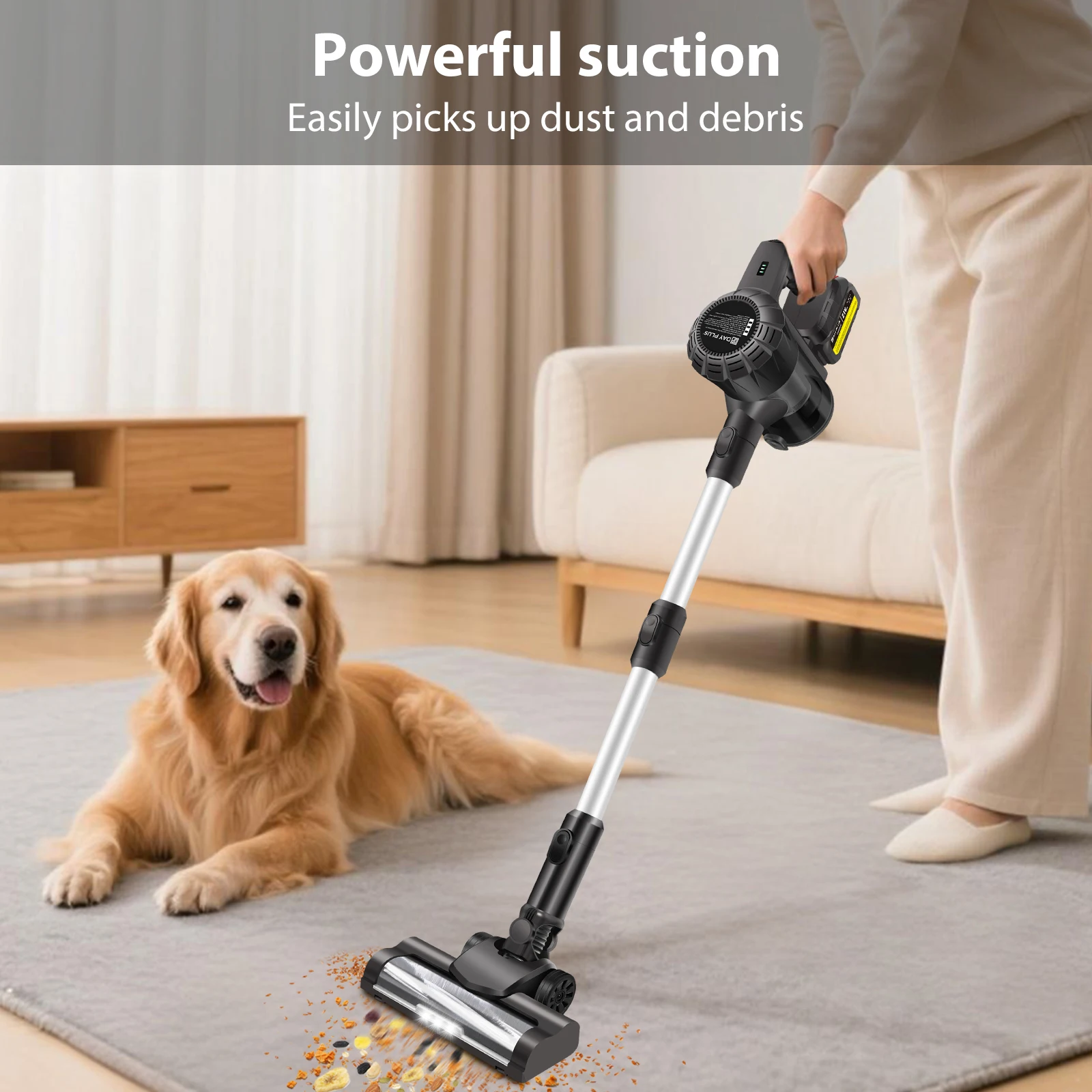 BRIEFNESS Cordless Vacuum 6 in 1, 130K RPM 45KPA for Carpet and Floor, 30/60 Min Runtime, LED Display, 2 Battery for Pet Hair