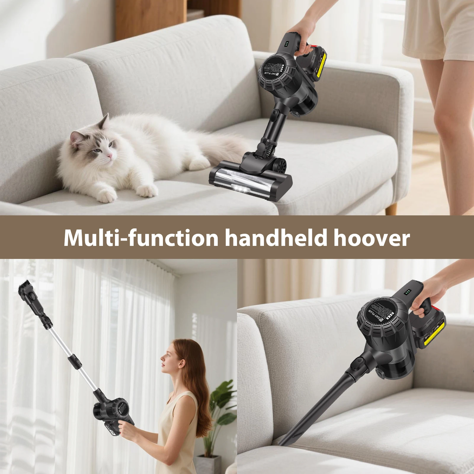BRIEFNESS Cordless Vacuum 6 in 1, 130K RPM 45KPA for Carpet and Floor, 30/60 Min Runtime, LED Display, 2 Battery for Pet Hair