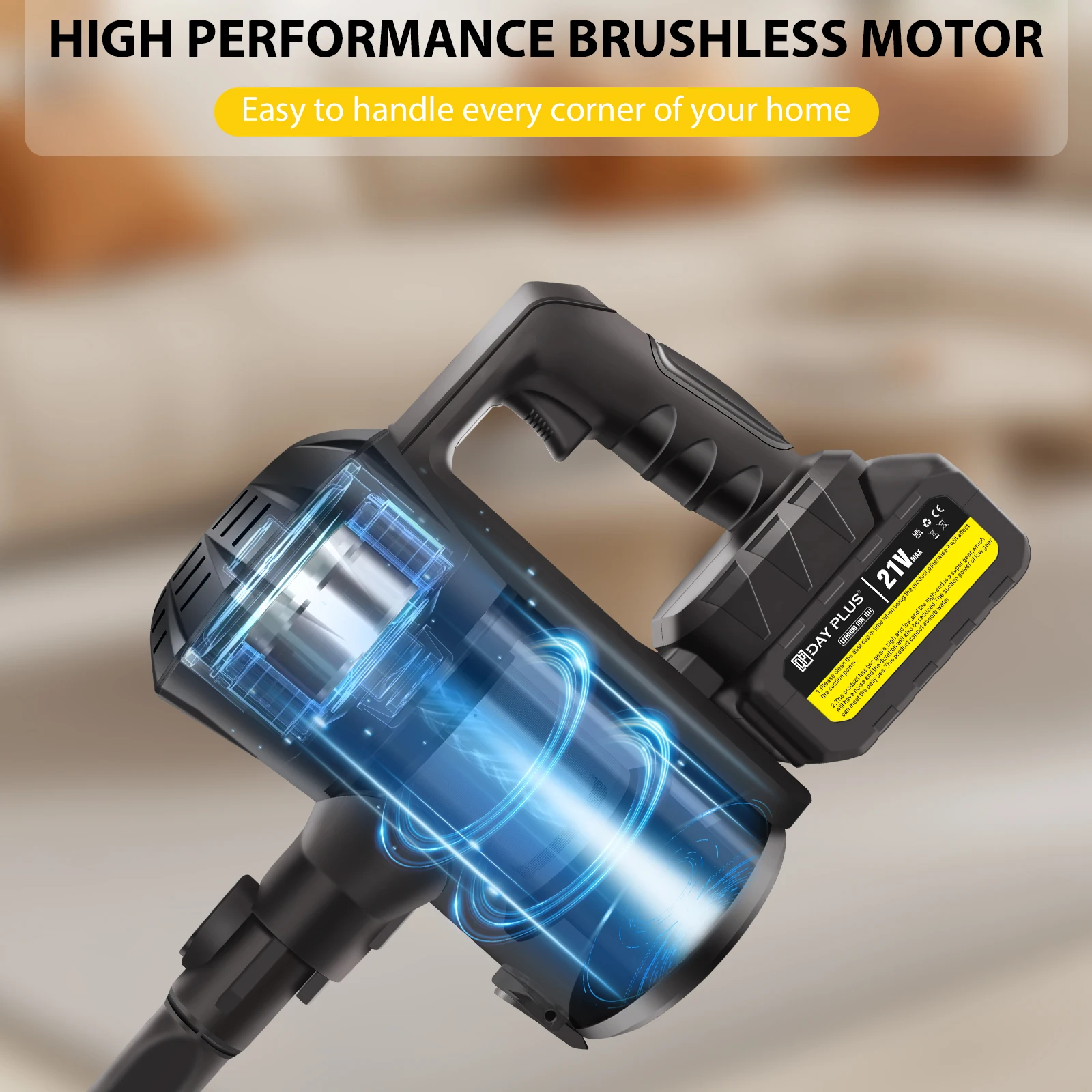 BRIEFNESS Cordless Vacuum 6 in 1, 130K RPM 45KPA for Carpet and Floor, 30/60 Min Runtime, LED Display, 2 Battery for Pet Hair