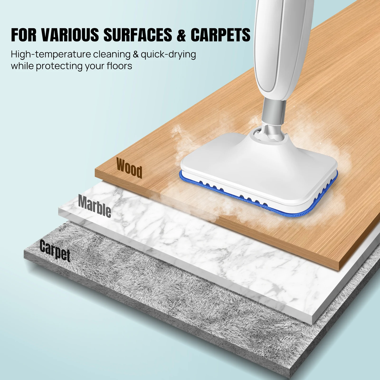 BRIEFNESS Electric Steam Mop, 400ml Detachable Floor Steamer with 2 Pads for Laminate, Tile, Carpet Deep Clean Stubborn Dirt