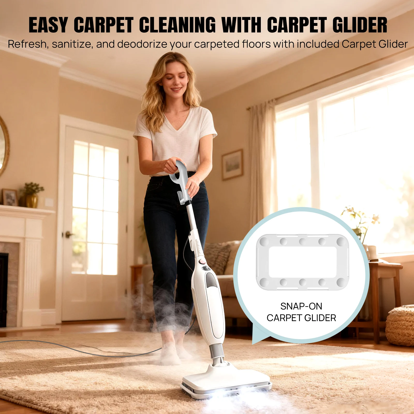 BRIEFNESS Electric Steam Mop, 400ml Detachable Floor Steamer with 2 Pads for Laminate, Tile, Carpet Deep Clean Stubborn Dirt