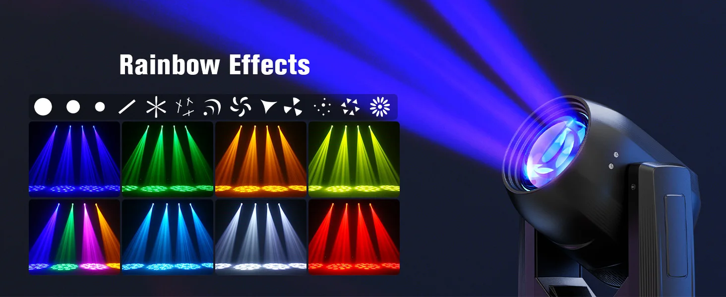 LeLeght 2Pcs 200W Moving Head 18-Facet Prism Stage Light 14CH DMX512 With Sound Activated for Parties Wedding Church Live Show