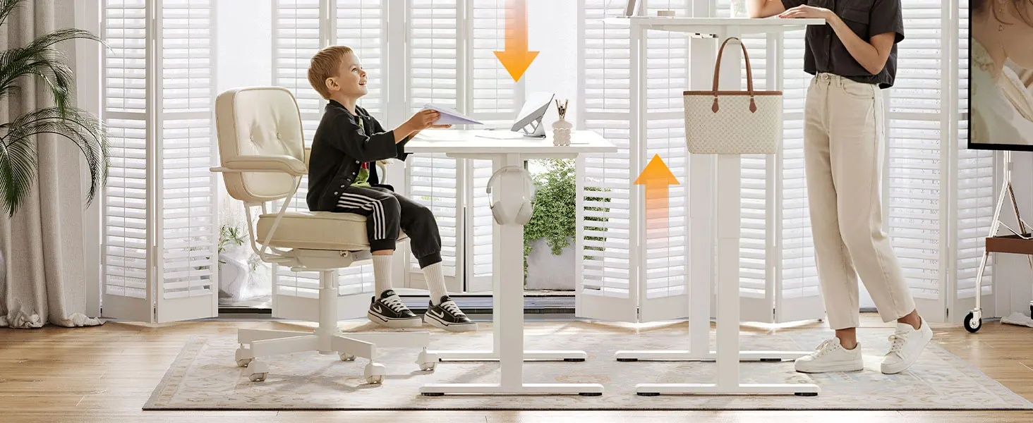 Seang Electric Standing Desk Adjustable Height, 120x60cm Sit Stand With Splice Board for Home Office Computer Workstation, White