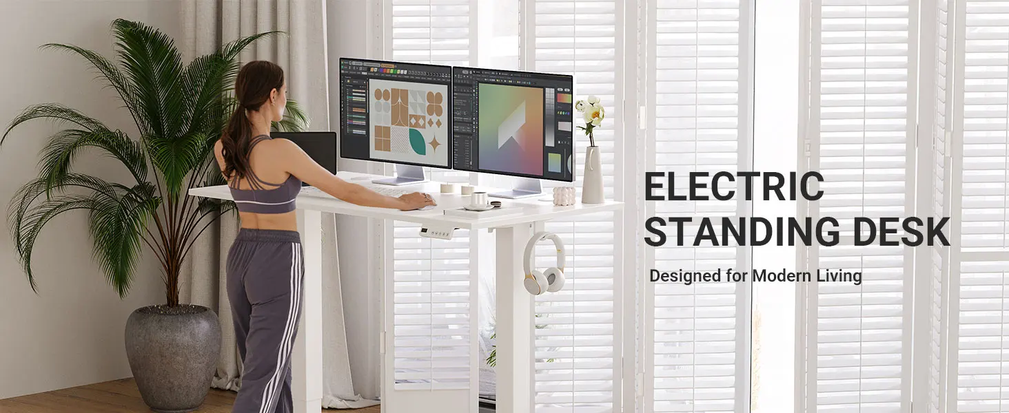 Seang Electric Standing Desk Adjustable Height, 120x60cm Sit Stand With Splice Board for Home Office Computer Workstation, White