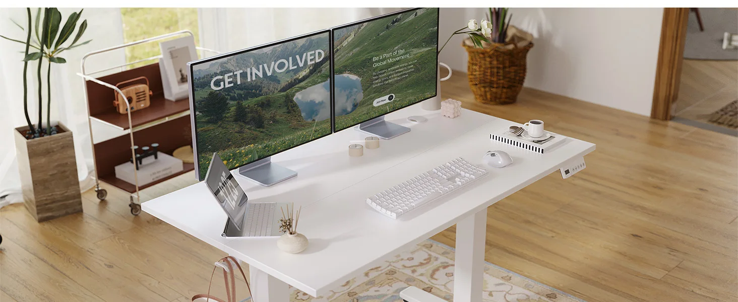Seang Electric Standing Desk Adjustable Height, 120x60cm Sit Stand With Splice Board for Home Office Computer Workstation, White